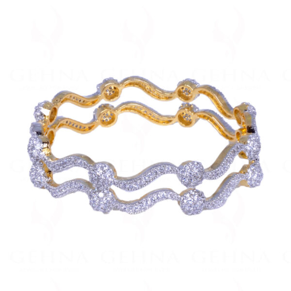 Round Cubic Zirconia Studded Gold Plated Pair Bangles FB-1008