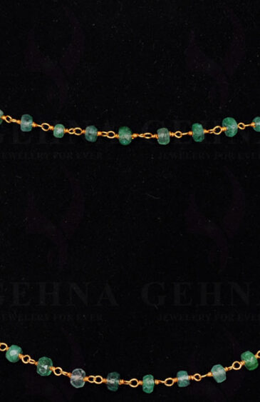36″ Long Emerald Gemstone Bead Chain Linked In 925 Sterling Silver CP-1008