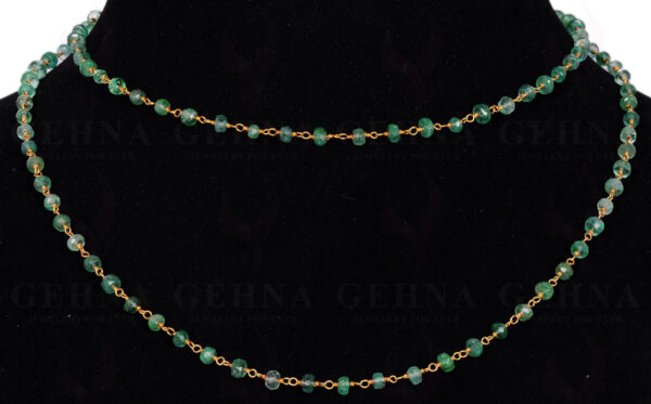 36" Long Emerald Gemstone Bead Chain Linked In 925 Sterling Silver CP-1008