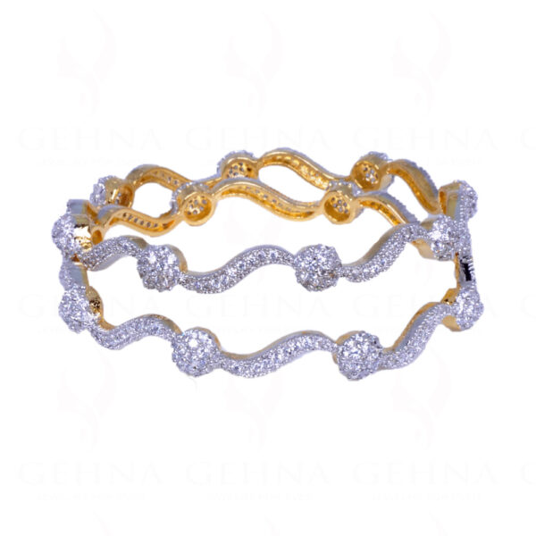 Round Cubic Zirconia Studded Gold Plated Pair Bangles FB-1008