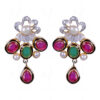 Multi Color Stone Studded Pendant & Earring Set With Pearl Chain FN-1008