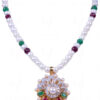 Multi Color Stone Studded Pendant & Earring Set With Pearl Chain FN-1008