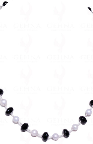 18″ Black Spinel & Pearl Bead Chain In .925 Sterling Silver Cm1009