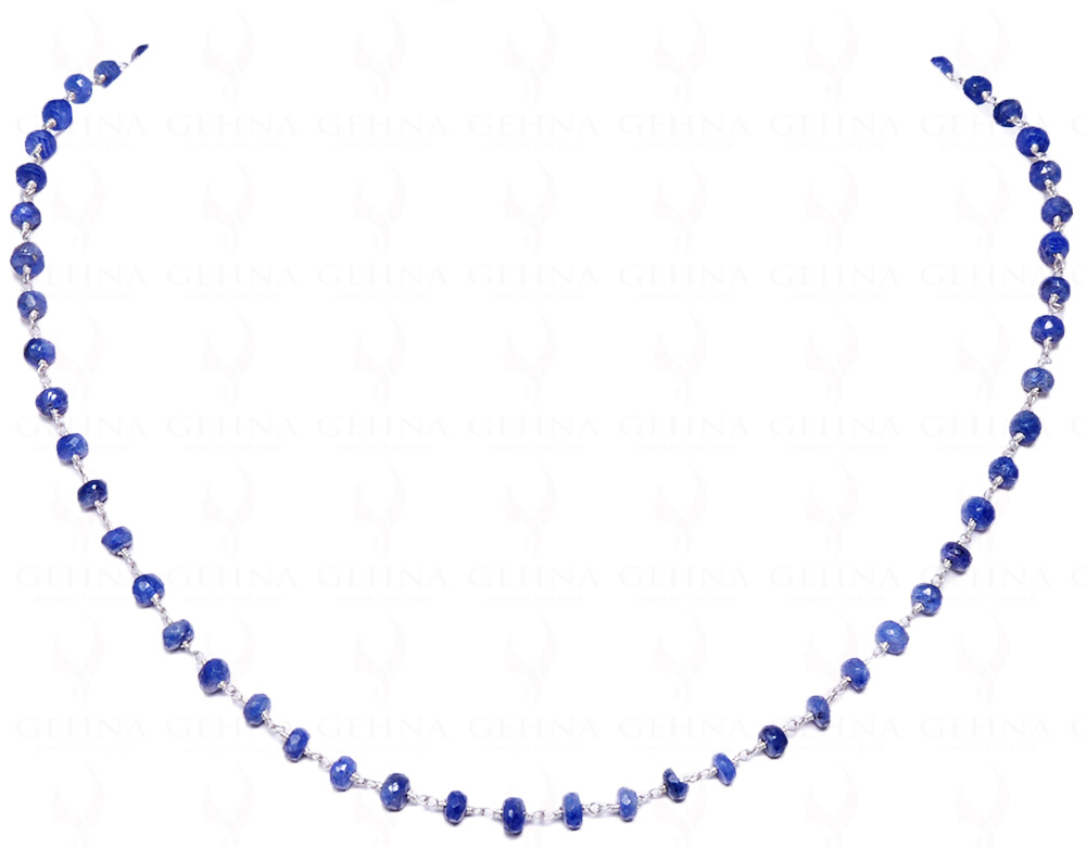 Burmish Blue Sapphire Gemstone Faceted Bead Chain Linked In .925 Silver CP-1009
