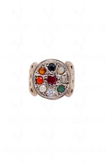 “Navratan” 9 Precious Gemstone Studded 925 Sterling Silver Ring SR-1009