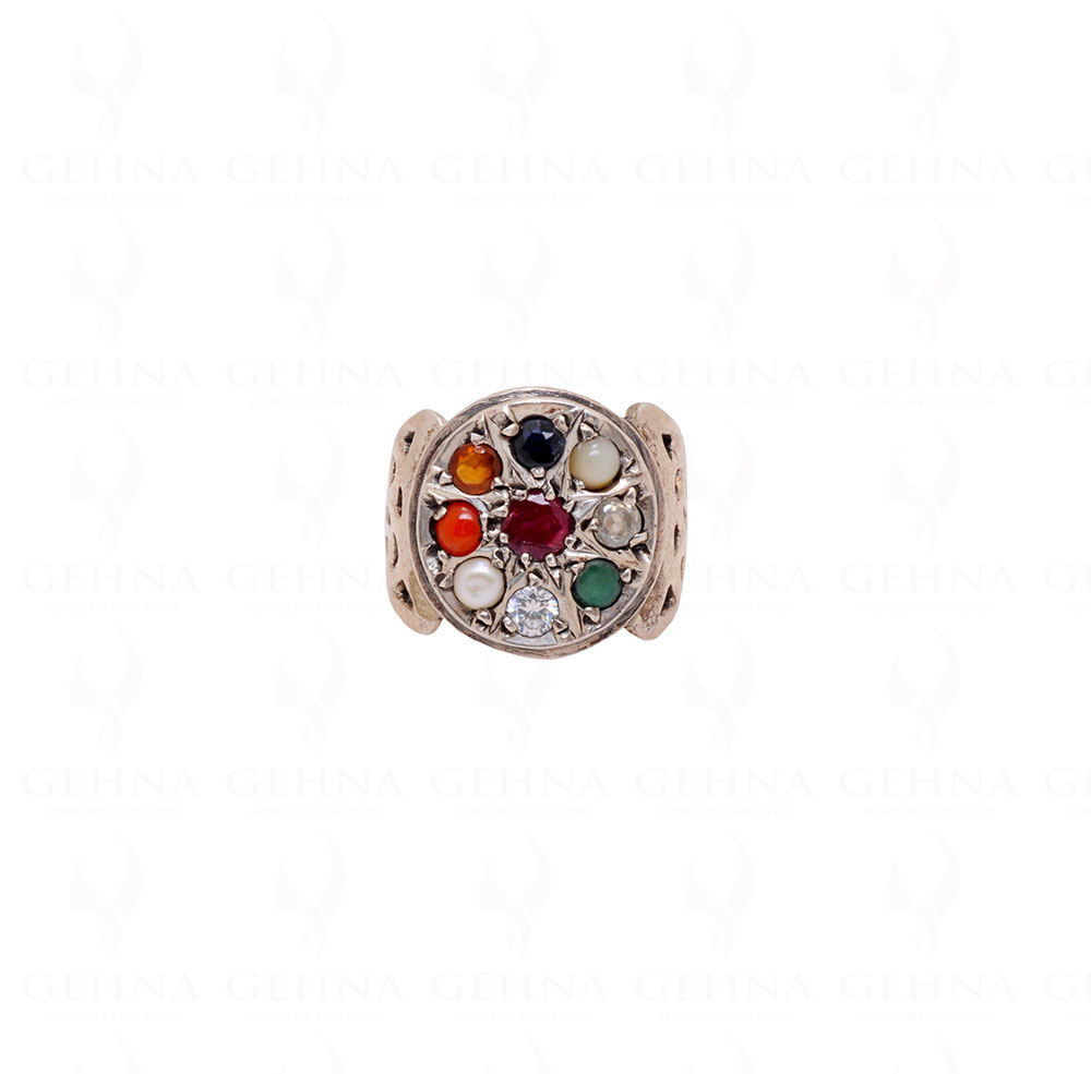 "Navratan" 9 Precious Gemstone Studded 925 Sterling Silver Ring SR-1009