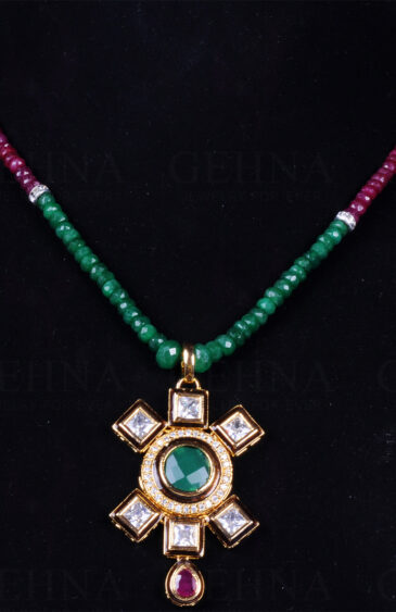Emerald & Ruby Gemstone Faceted Bead Studded Pendant Set FN-1009