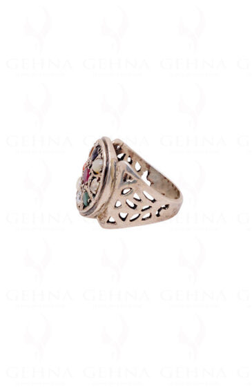 “Navratan” 9 Precious Gemstone Studded 925 Sterling Silver Ring SR-1009