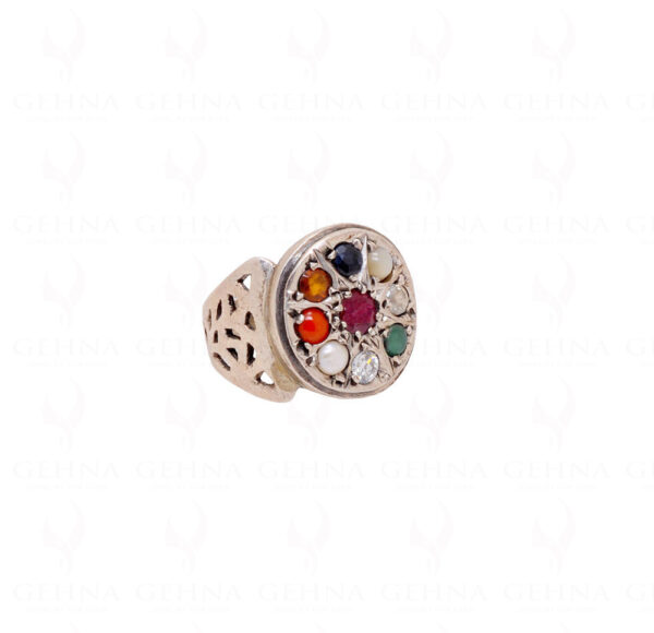 "Navratan" 9 Precious Gemstone Studded 925 Sterling Silver Ring SR-1009