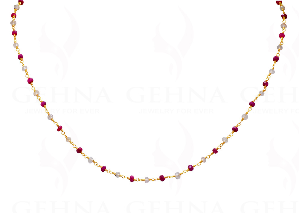 Garnet Aquamarine Bead Chain In .925 Sterling Silver CS-1010