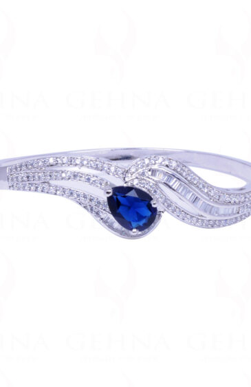 Blue Sapphire Color Stone & Cubic Zirconia Studded White Tone Bracelet FB-1010