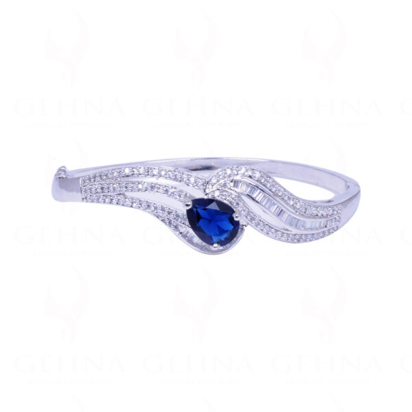 Blue Sapphire Color Stone & Cubic Zirconia Studded White Tone Bracelet FB-1010