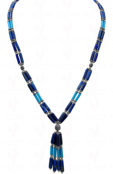 Lapis Lazuli & Turquoise Gemstone Tube Shaped Bead Necklace Set NS-1010