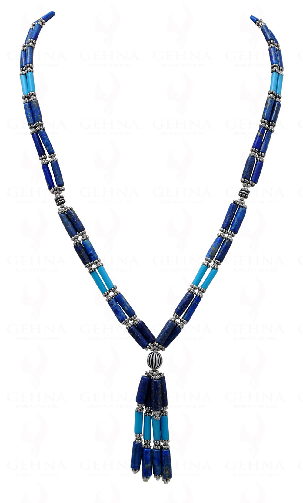 Lapis Lazuli & Turquoise Gemstone Tube Shaped Bead Necklace Set NS-1010