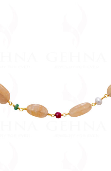 18″ Multi Color Gemstone & Pearl Bead Chain In .925 Sterling Silver Cm1010