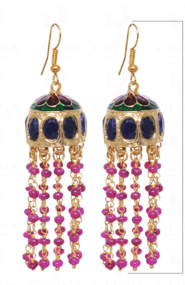 Ruby & Blue Sapphire Gemstone Bead Jhumki Style Earrings LE01-1010