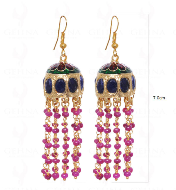 Ruby & Blue Sapphire Gemstone Bead Jhumki Style Earrings LE01-1010