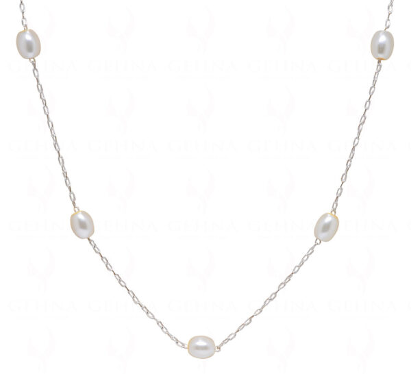 Natural Sea Water Pearl Oval Shape Bead With .925 Sterling Silver Chain NM-1010