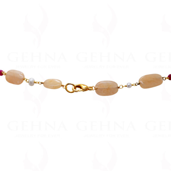 18" Multi Color Gemstone & Pearl Bead Chain In .925 Sterling Silver Cm1010