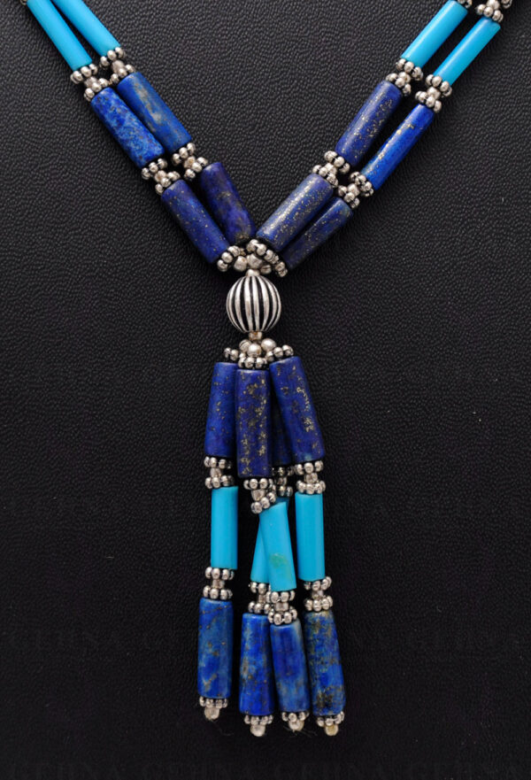 Lapis Lazuli & Turquoise Gemstone Tube Shaped Bead Necklace Set NS-1010