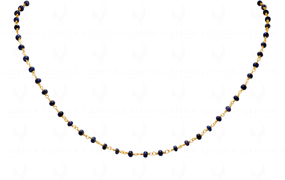 African Mine'S Blue Sapphire Plain Bead Chain - Linked In .925 Silver CP-1011