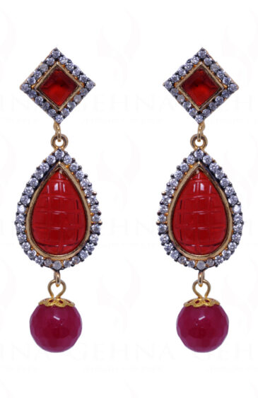 Simulated Diamond & Ruby Studded Earrings FE-1011