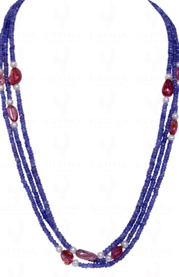 64″ Inches Long Pearl Tanzanite & Tourmaline Gemstone Bead Necklace NM-1011