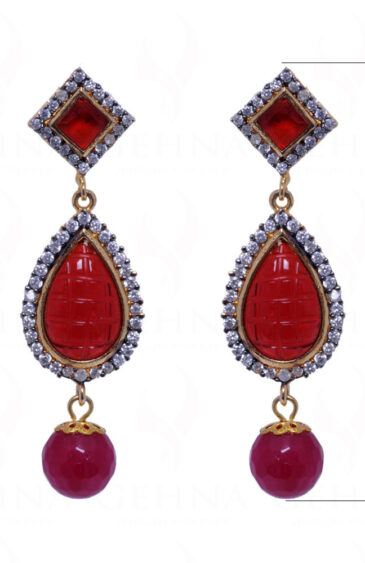 Simulated Diamond & Ruby Studded Earrings FE-1011