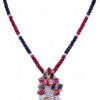 Pearl Ruby & Blue Sapphire Gemstone Beads With Peacock Theme Pendant Set FN-1011