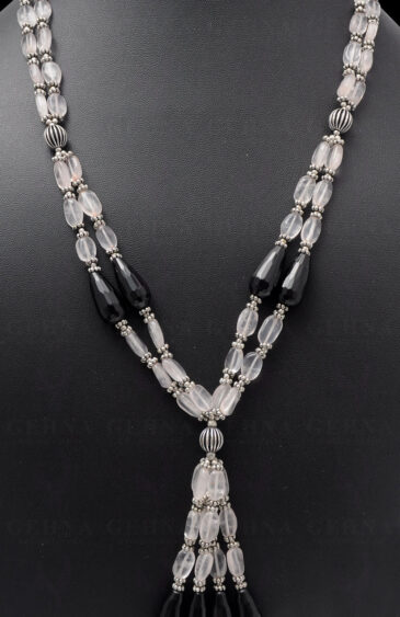 2 Rows of Rose Quartz & Black Spinel Gemstone Bead Necklace Set NS-1011