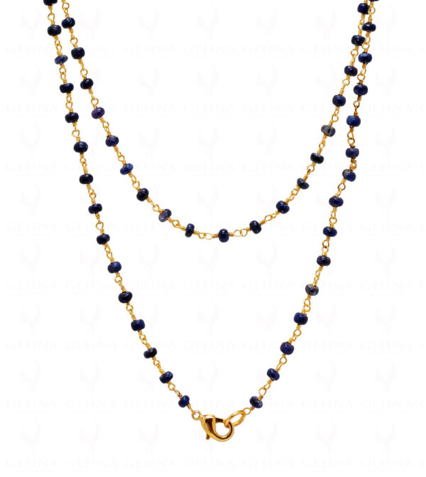 African Mine'S Blue Sapphire Plain Bead Chain - Linked In .925 Silver CP-1011