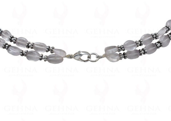 2 Rows of Rose Quartz & Black Spinel Gemstone Bead Necklace Set NS-1011