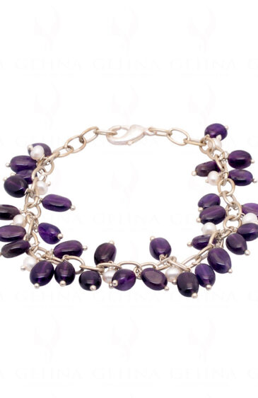 Pearl & Oval Shape Amethyst Gemstone Bead Bracelet BS-1012