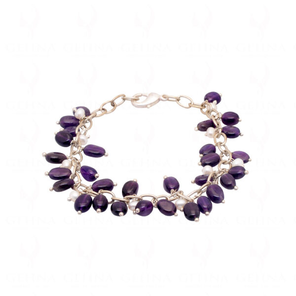 Pearl & Oval Shape Amethyst Gemstone Bead Bracelet BS-1012