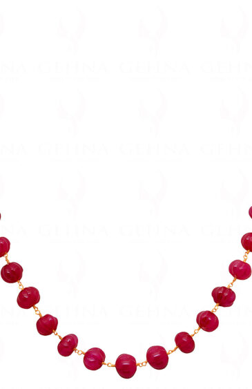 Hot Red Color Ruby Melon Shaped Bead Chain Linked In .925 Sterling Silver CP-1012