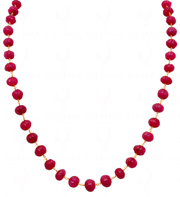 Hot Red Color Ruby Melon Shaped Bead Chain Linked In .925 Sterling Silver CP-1012