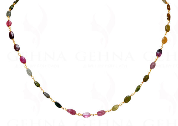 18" Multi Tourmaline Oval Bead Chain In .925 Sterling Silver CS-1012