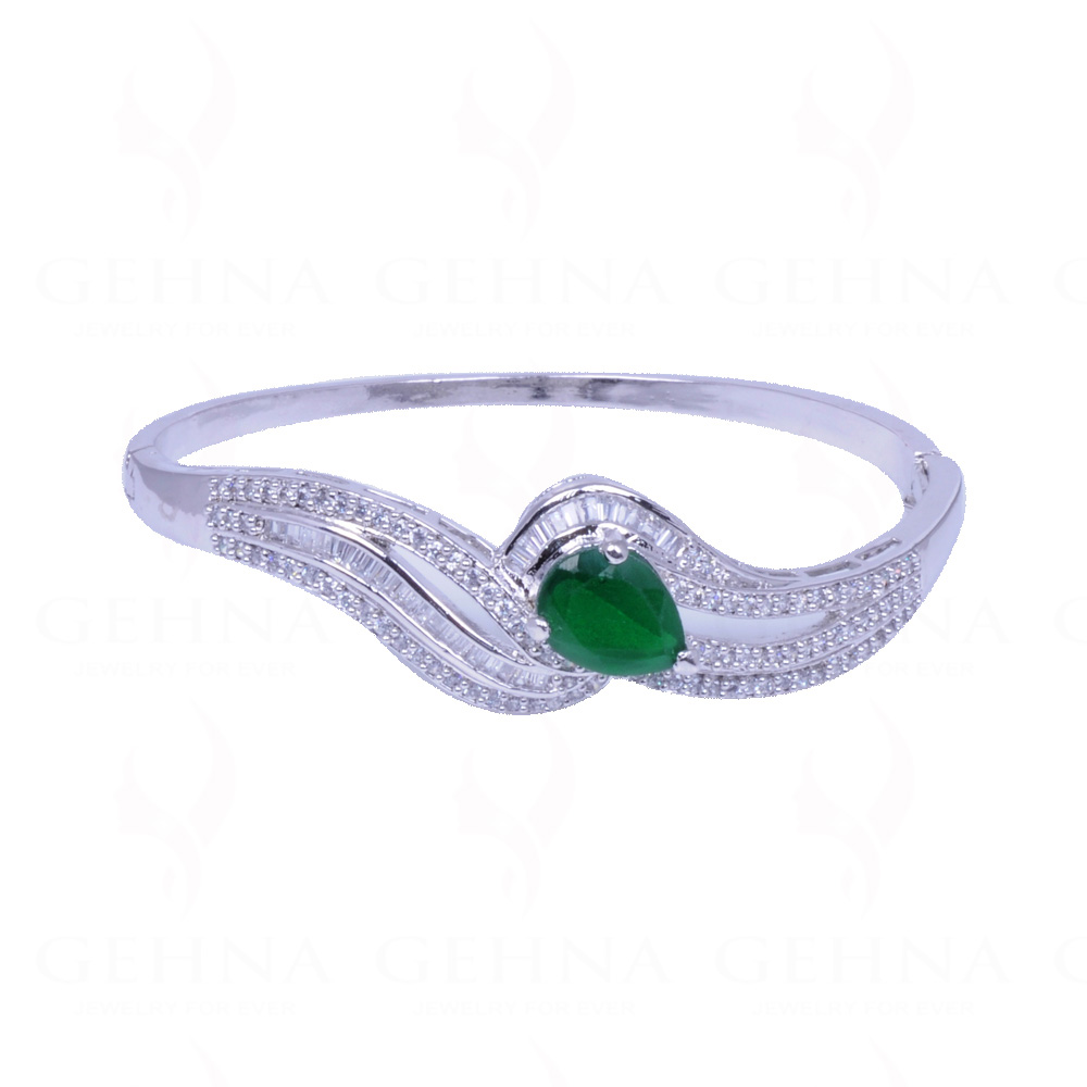 Emerald & Cubic Zirconia Studded White Gold Plated Bracelet FB-1012