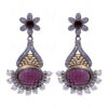 Simulated Diamond & Amethyst Studded Dangle Earrings FE-1012