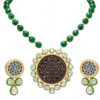 Blue Color Thewa Pendant & Earring Set Attached With Jade Color Beads FN-1012