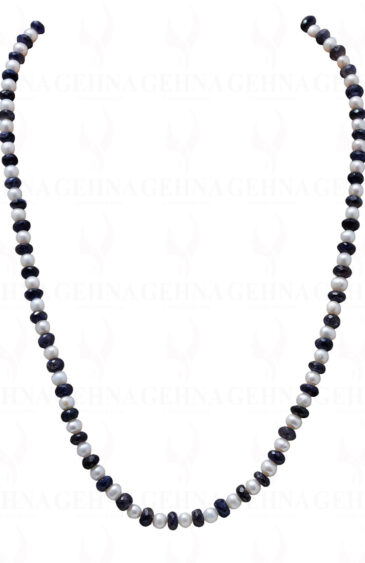 Pearl & Iolite Gemstone Faceted Bead Necklace NM-1012