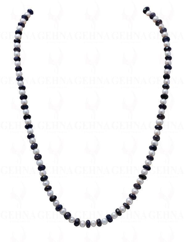 Pearl & Iolite Gemstone Faceted Bead Necklace NM-1012