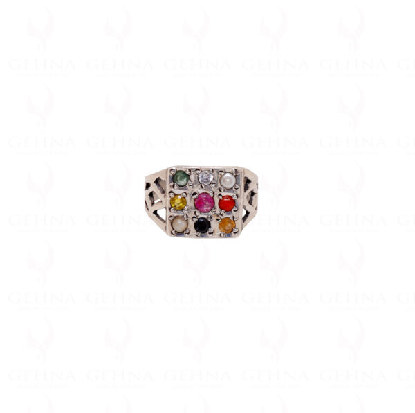 "Navratan" 9 Precious Gemstone Studded 925 Sterling Silver Ring SR-1012