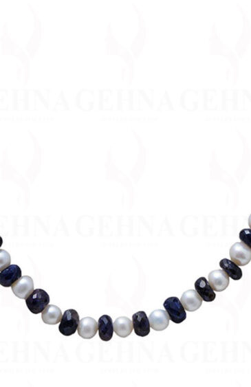 Pearl & Iolite Gemstone Faceted Bead Necklace NM-1012