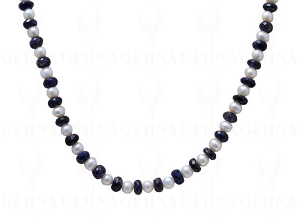 Pearl & Iolite Gemstone Faceted Bead Necklace NM-1012