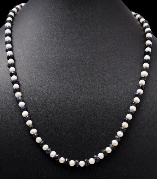 Pearl & Iolite Gemstone Faceted Bead Necklace NM-1012