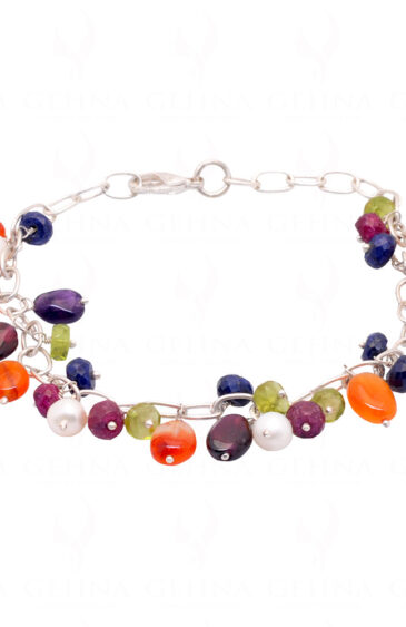 Pearl & Multi Color Percious & Semi-Precious Gemstone Bead Bracelet BS-1013