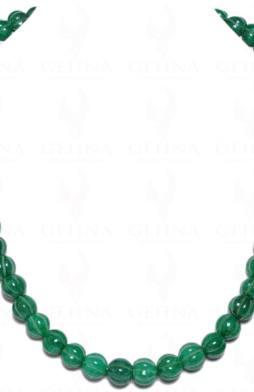 Emerald Gemstone Melon Shaped Round Bead Necklace NP-1013