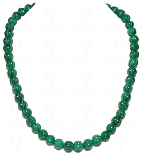 Emerald Gemstone Melon Shaped Round Bead Necklace NP-1013