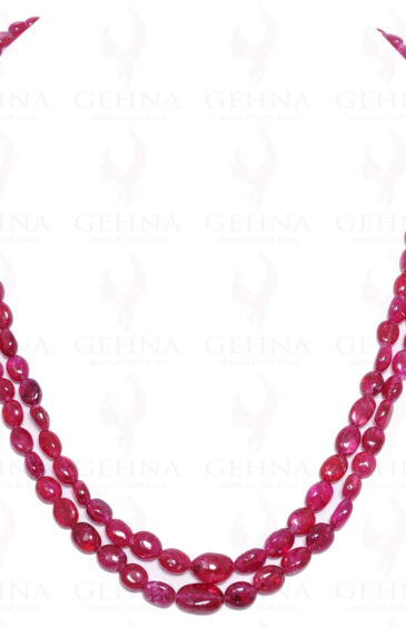2 Rows of Gem Quality Pink Tourmaline Oval Shaped Bead Necklace NS-1013